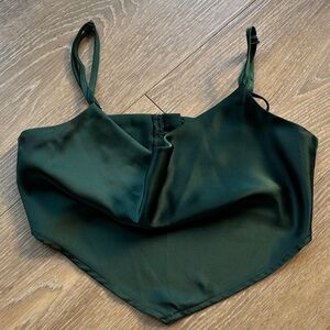 Dark Green Satin Crop Top cowl neck